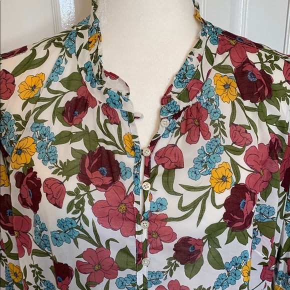 Talbots Red and Green Buttoned Mandarin Collar Blouse - Picture 2 of 9